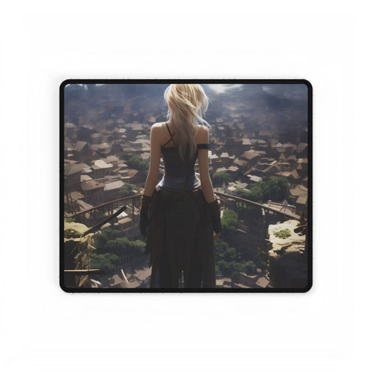 Dramatic Anime Art: Intense Female Emotion - Blue Gradient Artwork - Desk Mat