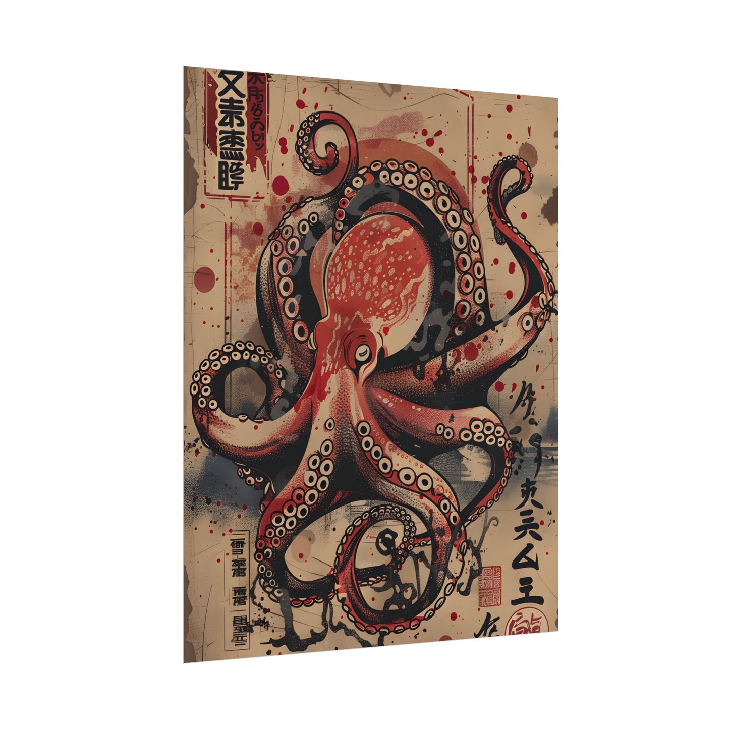 Stylized Octopus in Ukiyo-E Style: Japanese Artwork - Poster
