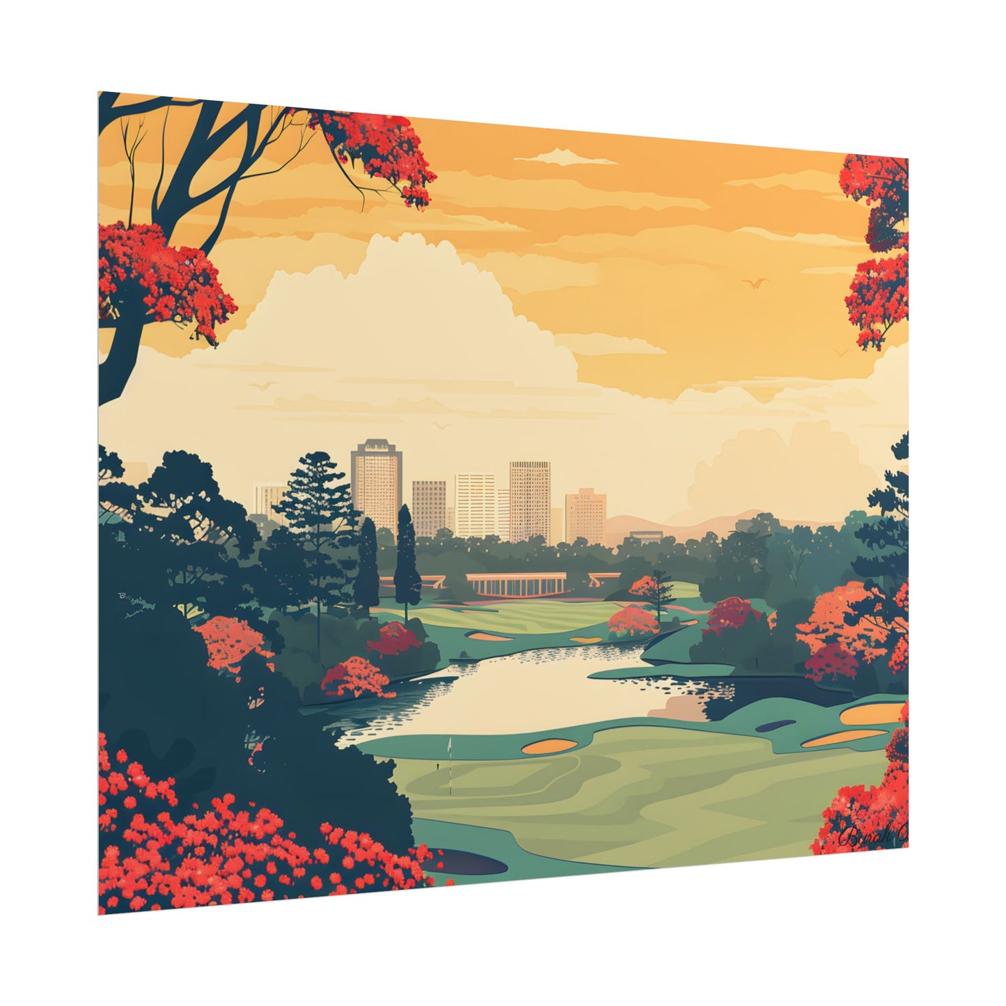 Retro-Style Augusta Georgia Golf Course: Vibrant Illustration Art - Poster