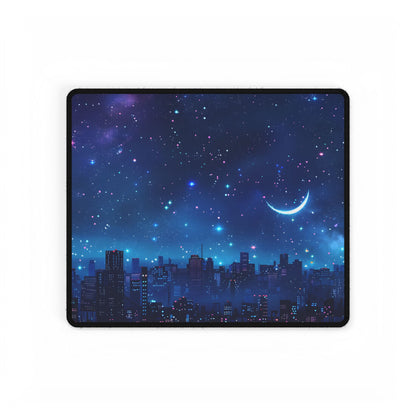 Dark Blue Dreams: A Starry Night Sky with Crescent Moon - Desk Mat