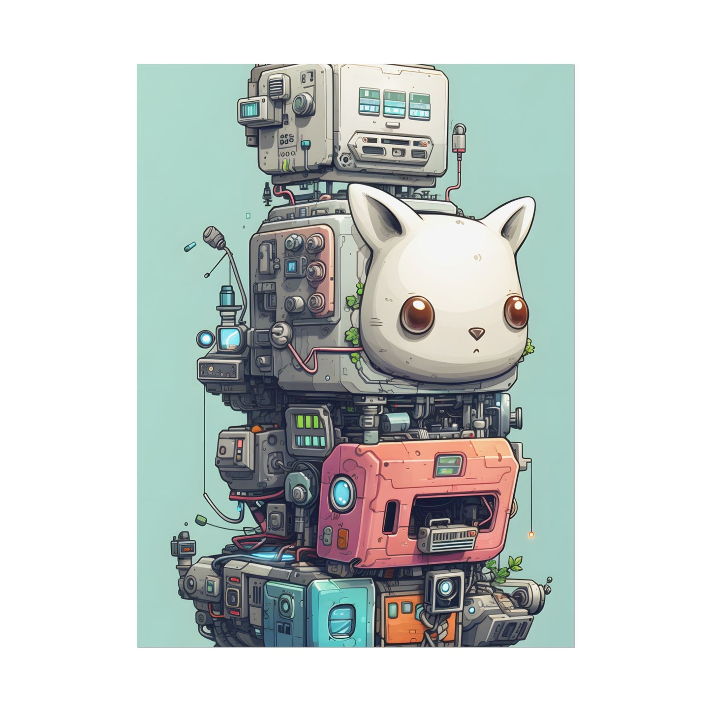 Mysterious Pixel Pets in Futuristic Room: Cyberpunk Artwork - Poster