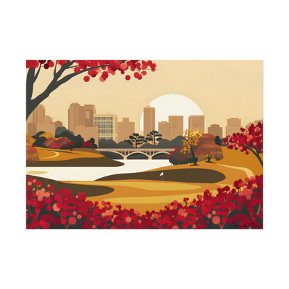 Retro Golf Illustration: Classic Course Scene - Poster