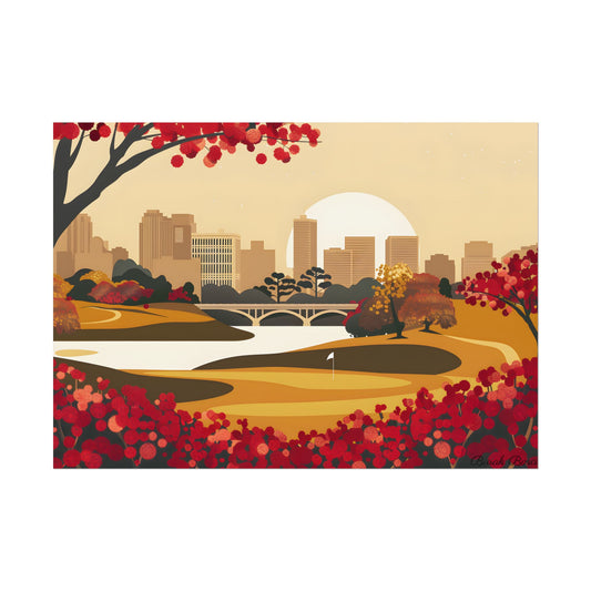 Retro Golf Illustration: Classic Course Scene - Poster