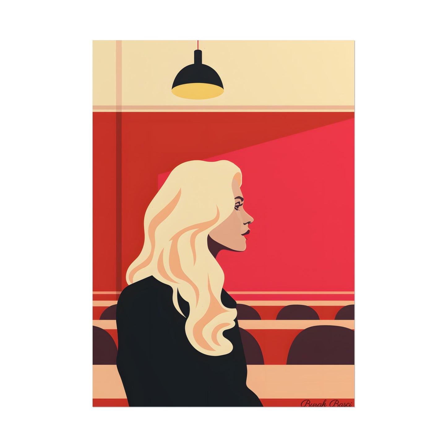 Minimalist Blonde Woman in Black Dress: Modern Art Poster - Poster