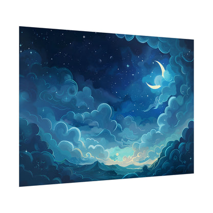 Whimsical Dreamy Night Sky: Bird in Flight Digital Art - Poster