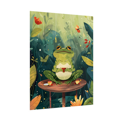 Whimsical Frog on Water: Playful Lily Pad Illustration - Poster