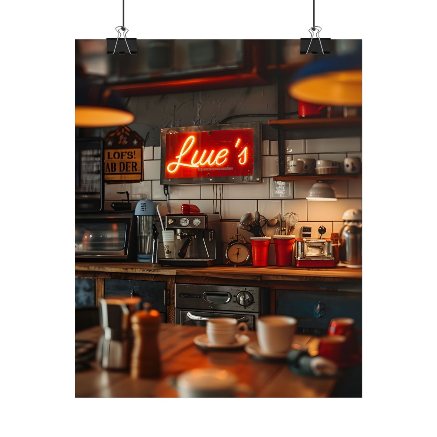 Cozy Retro Kitchen Artwork: Lukes Diner Sign Digital Art - Poster
