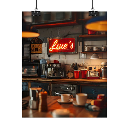 Cozy Retro Kitchen Artwork: Lukes Diner Sign Digital Art - Poster