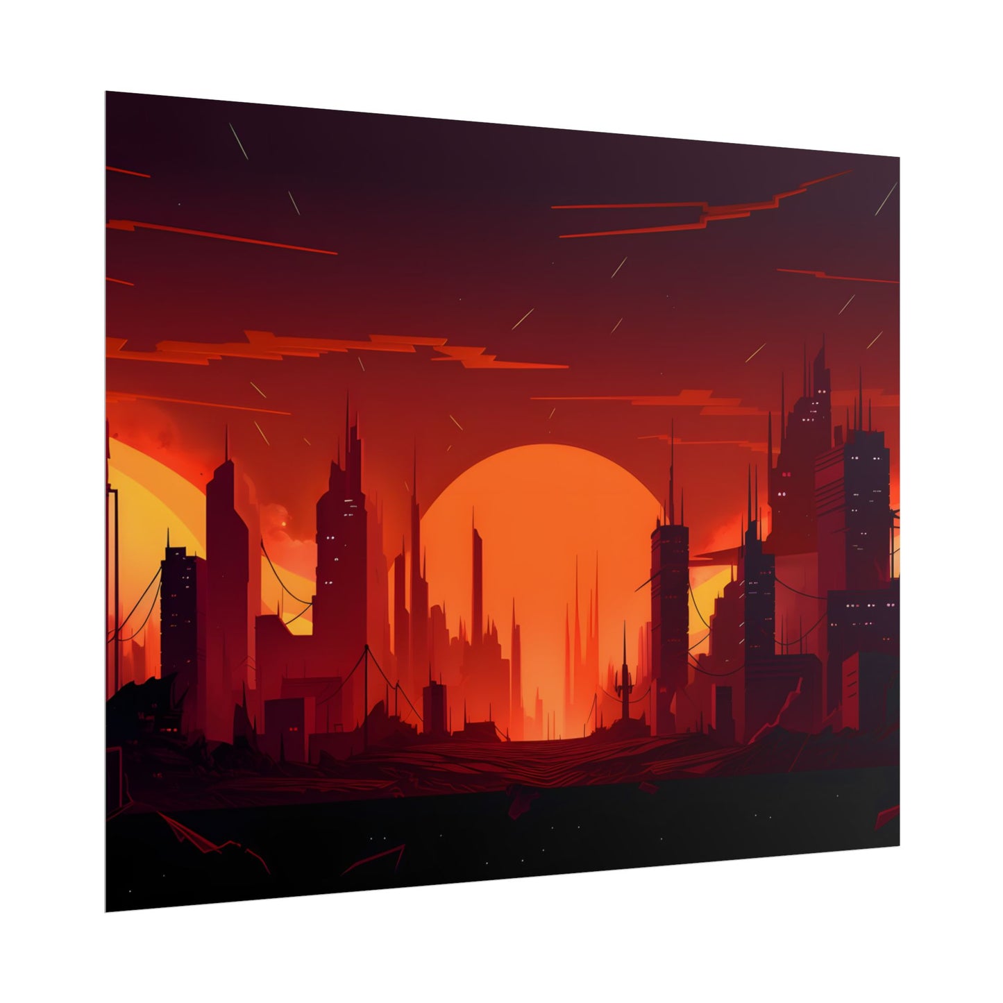 Cyberpunk Cityscape: Burning Nighttime Digital Art - Poster