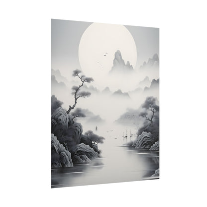 Chinese Ink Mirror Landscape: Serene Artwork - Poster