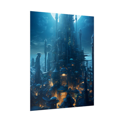 Underwater Futuristic Cityscape: Close Up Digital Artwork - Poster