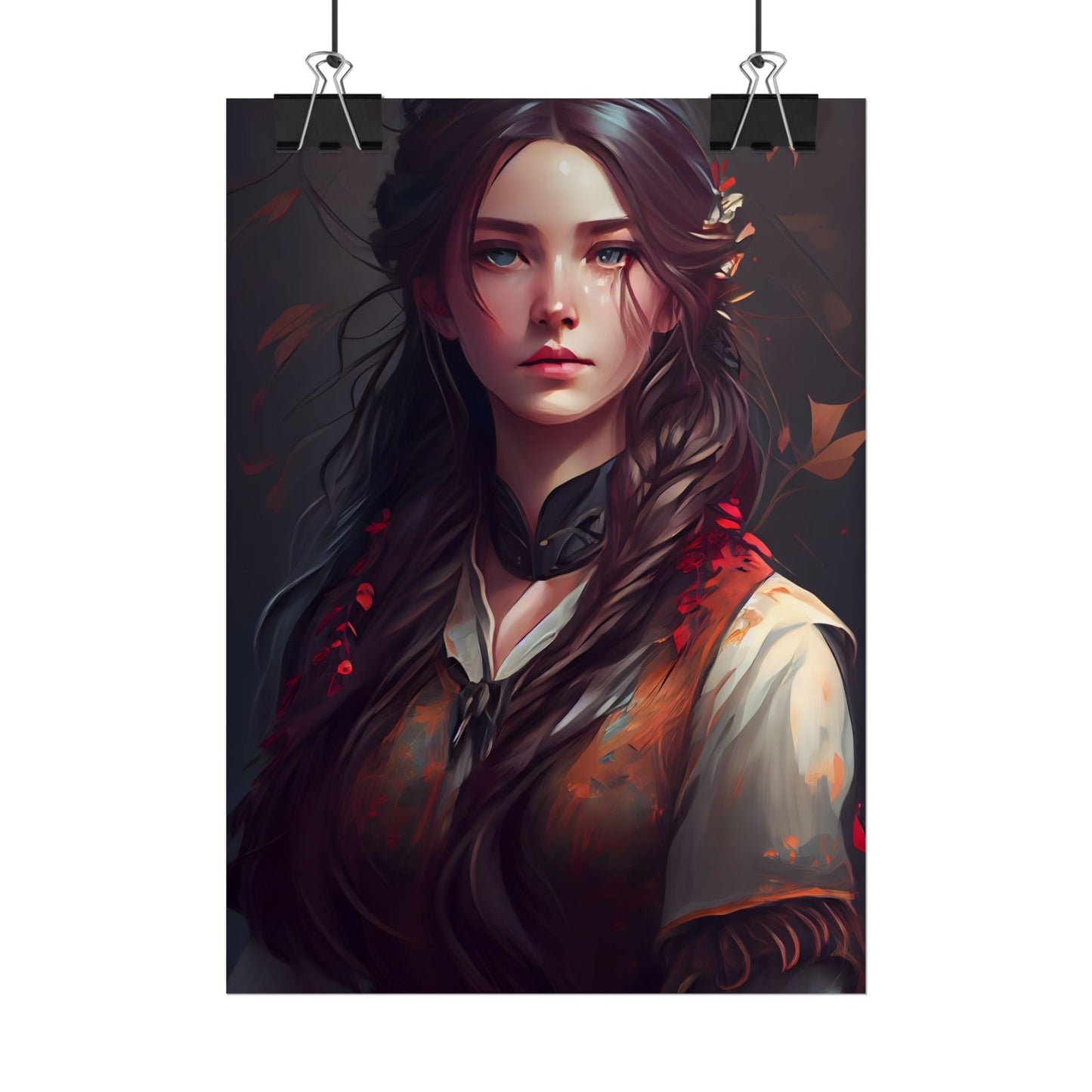Vibrant Portrait: Brown Hair, Green Eyes Artwork - Poster