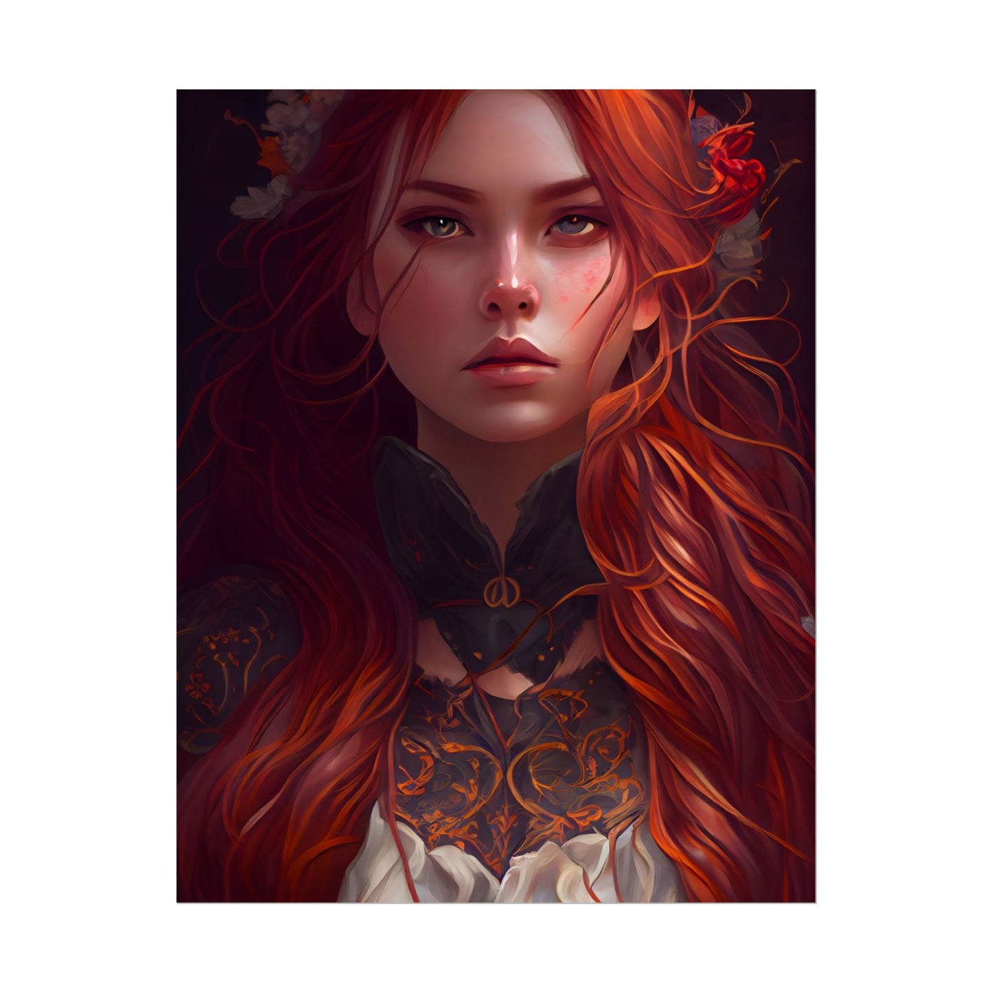 Redhead Female Portrait in a Dress - Poster