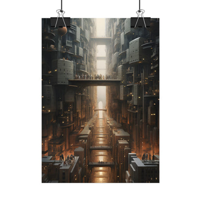 Futuristic City of Perfection: Modern Skyscrapers under Neon Lights - Poster