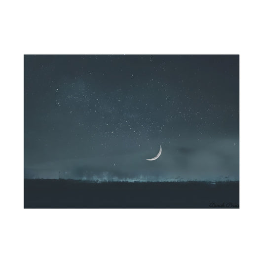 Minimalist Night Tree: Soft Lighting in Blue-Gray Skies - Poster