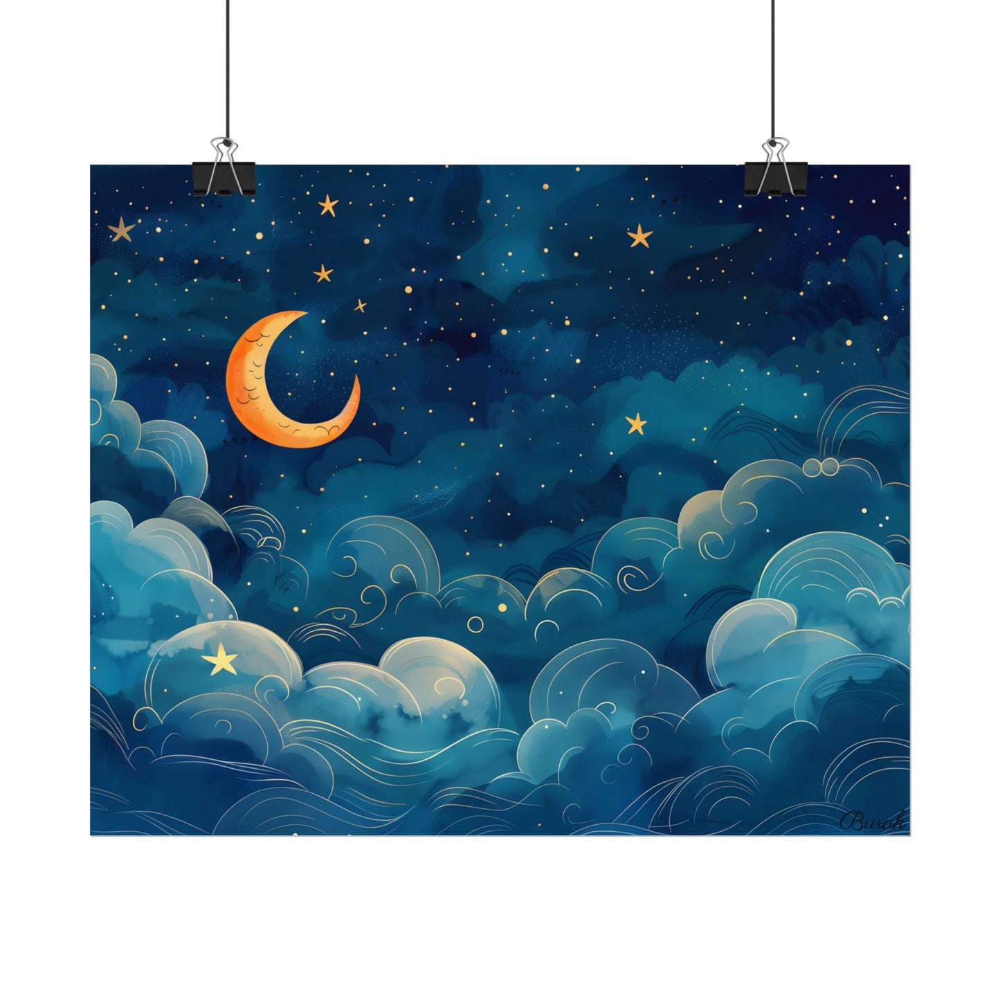 Whimsical Dreamy Night Sky: Small Town Illuminated by Pastel Stars - Poster