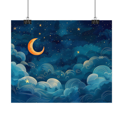 Whimsical Dreamy Night Sky: Small Town Illuminated by Pastel Stars - Poster