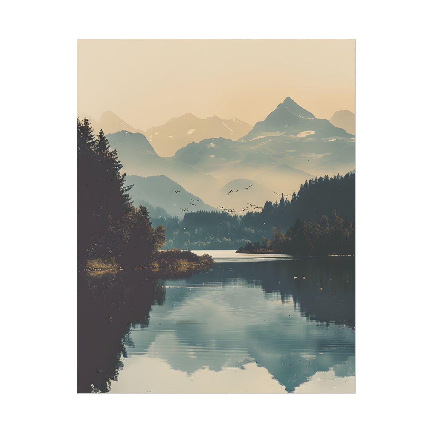 Serene Mountain Lake Aerial: Birds Eye View Artwork - Poster