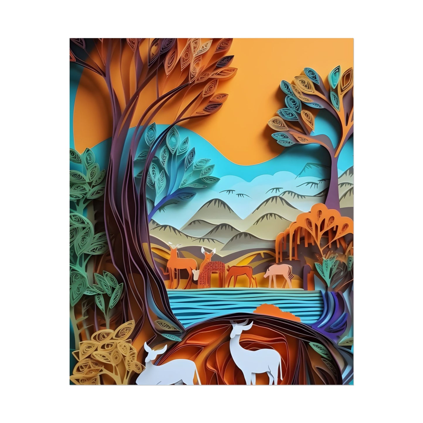 Vibrant African Landscape: Eye-Catching Paper Quilling Art - Poster