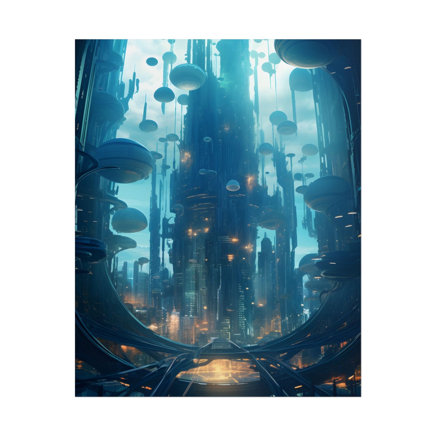 Underwater City of the Future: Modern Metropolis Digital Art - Poster