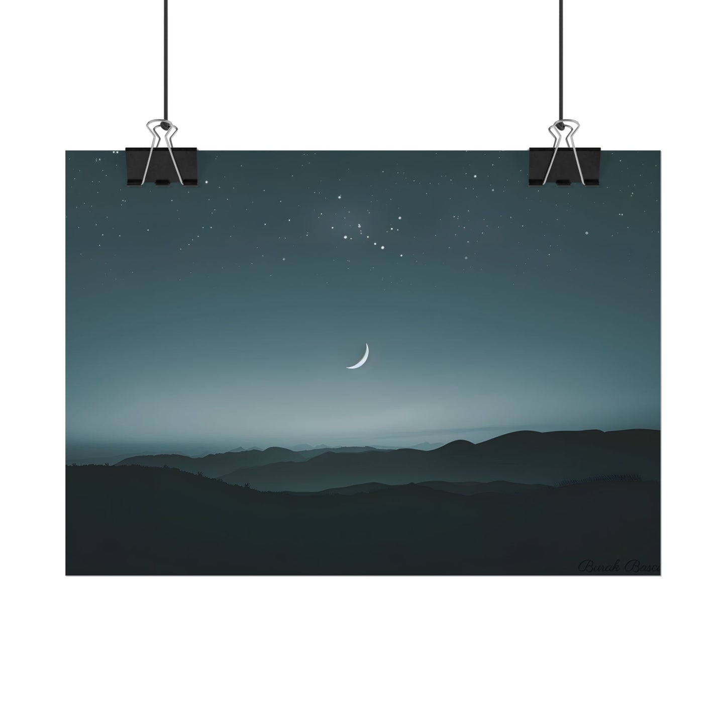 Minimalist Night Scene: Blue-Gray Sky Digital Art - Poster