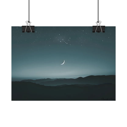 Minimalist Night Scene: Blue-Gray Sky Digital Art - Poster