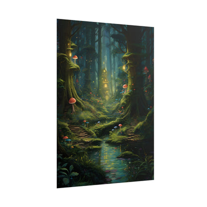 Enchanted Forest: Grimm's Fairy Tale Characters in Serene Woods - Poster