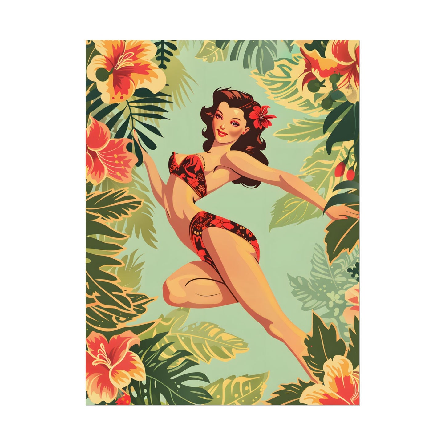 Vintage Retro Pin-Up Girl: Mid-Century Art Illustration - Poster