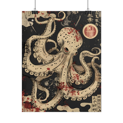 Stylized Japanese Octopus: Minimal Artwork - Poster