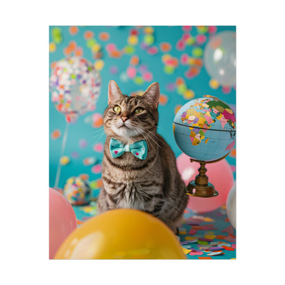 Whimsical Cat with Bow Tie: Mysterious Feline Artwork - Poster