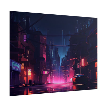 Melancholic Night: A Cyberpunk Urban Landscape - Poster