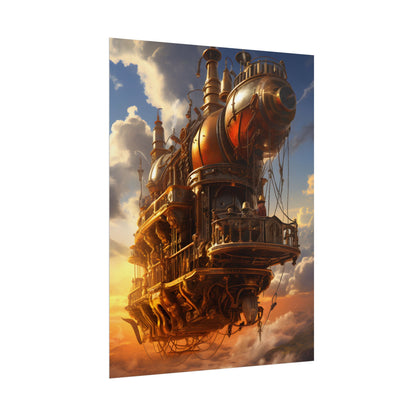 Steampunk Sky-Liner Thrill: Colorful Runners on Colum - Poster