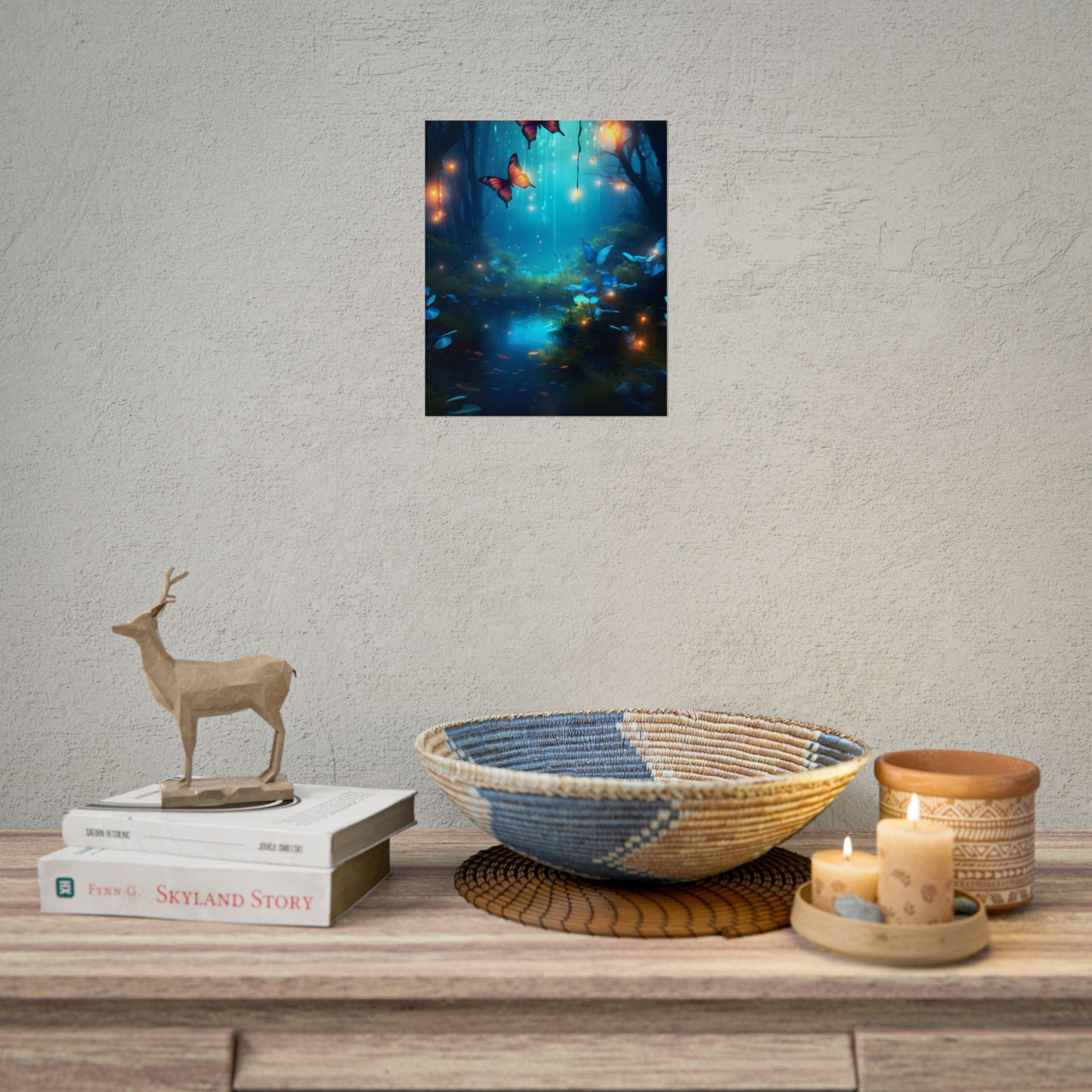 Moonlit Night Forest: Glowing Foggy Fantasy Bokeh Art - Poster