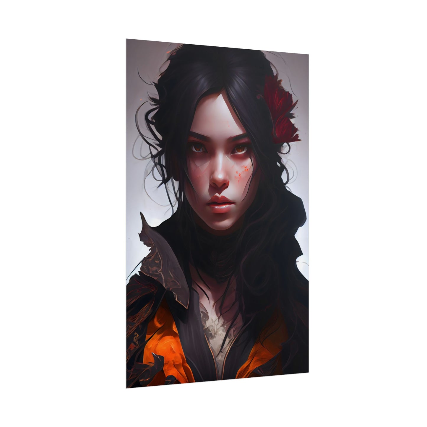 Black Hair Female Portrait: Elegant Dress Artwork - Poster