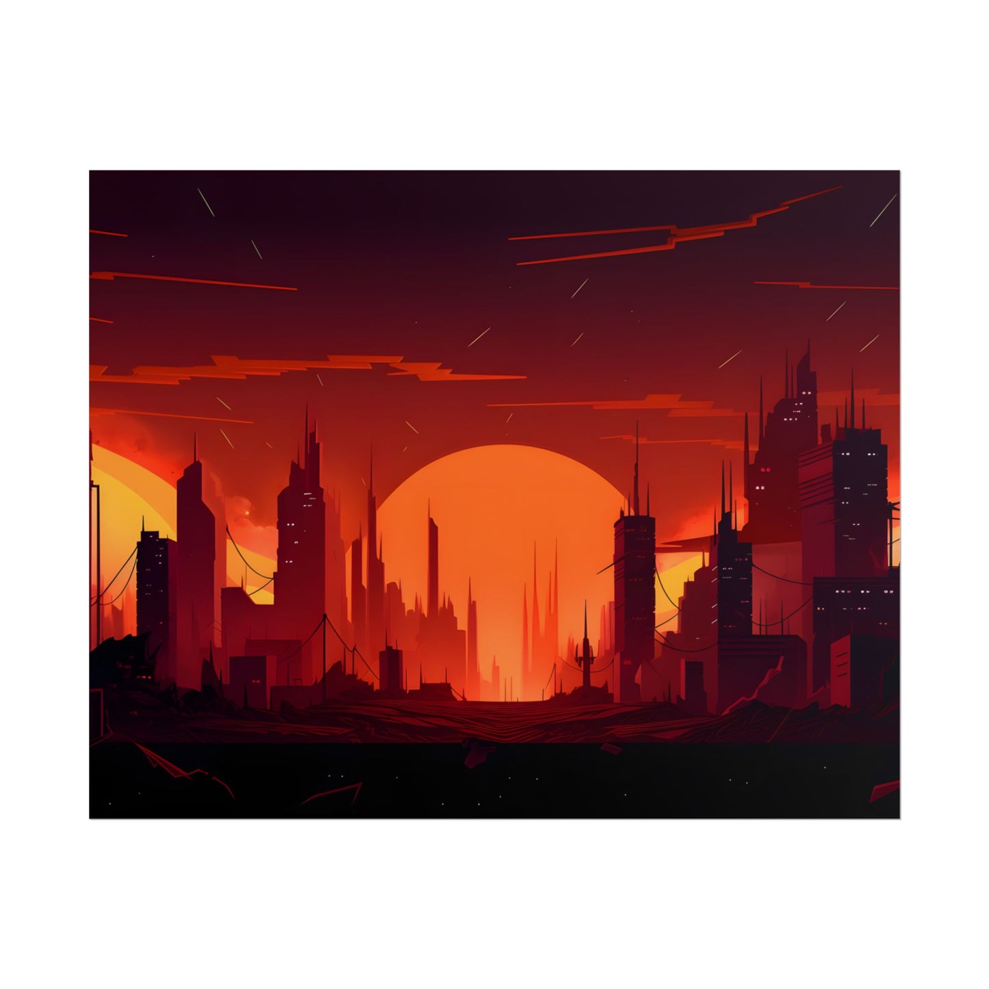 Cyberpunk Cityscape: Burning Nighttime Digital Art - Poster