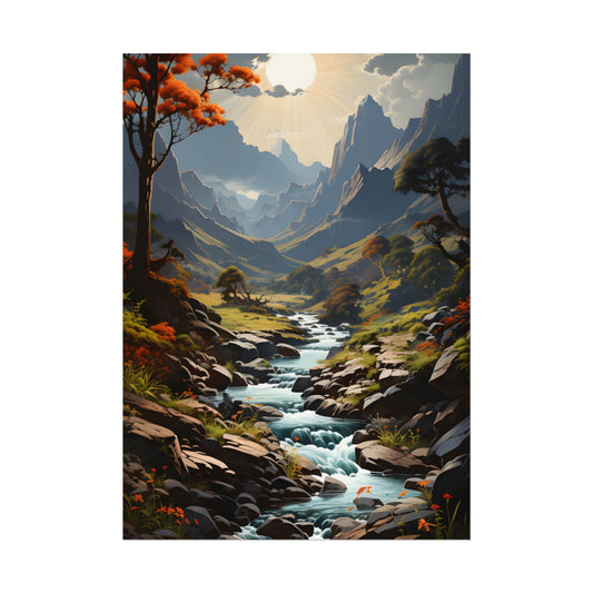 Majestic Waterfall Oil Painting: A Captivating Artwork - Poster