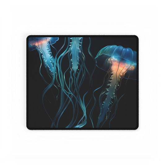 Bioluminescent Oceanic Ballet: Ethereal Underwater Dance - Desk Mat