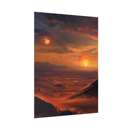 Peaceful Tatooine Sunset: Barren Desert Landscape - Poster