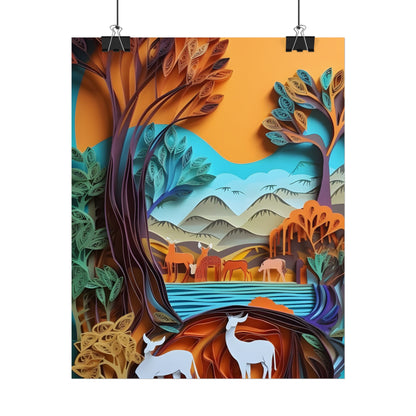 Vibrant African Landscape: Eye-Catching Paper Quilling Art - Poster
