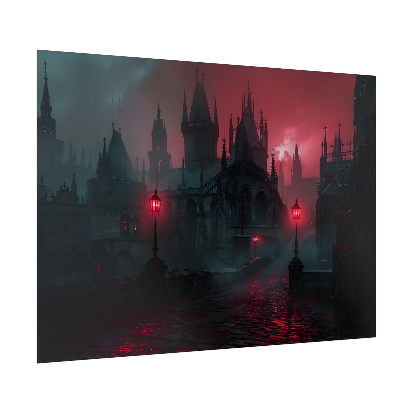 Dark Gothic Cityscape: Misty Twilight Artwork - Poster