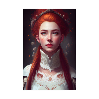 Soft Glow Redhead Portrait: Elegant Female Artwork in Dress - Poster