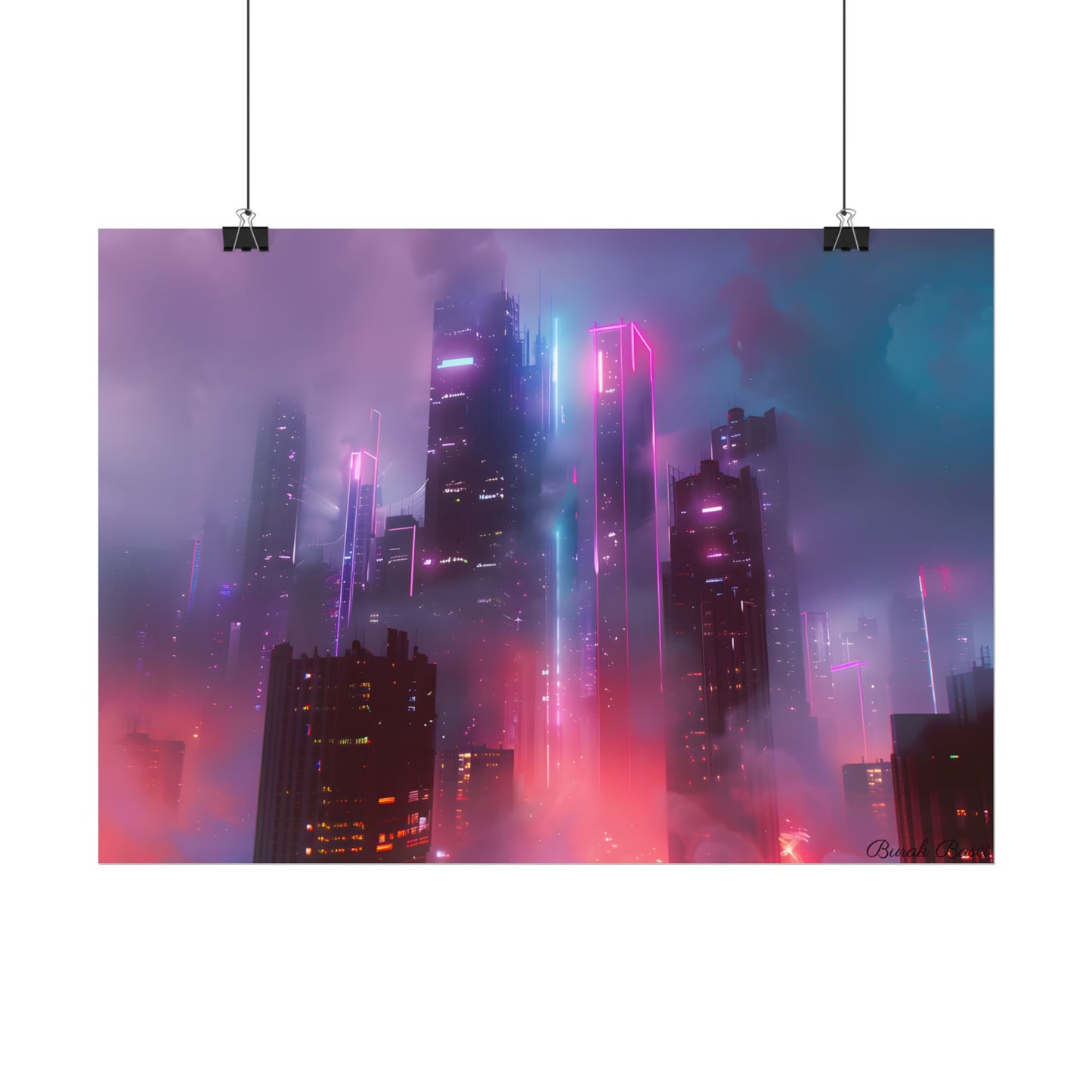 Futuristic Cityscape: Neon Dreams in the Urban Sky - Poster