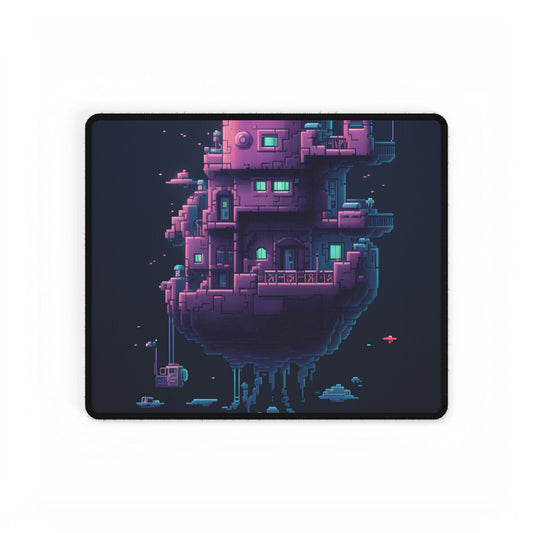 Cyberpunk Pixel Art: Futuristic Cityscape Digital Artwork - Desk Mat