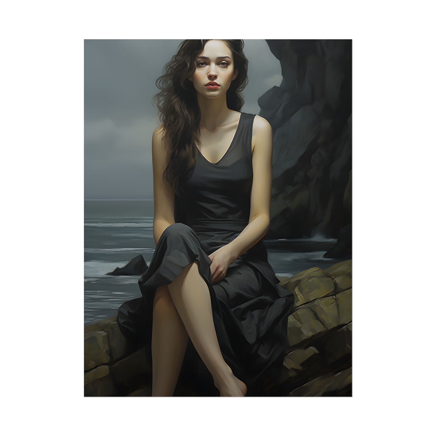 Serene Face with Glasses: Neutral Expression Art - Poster