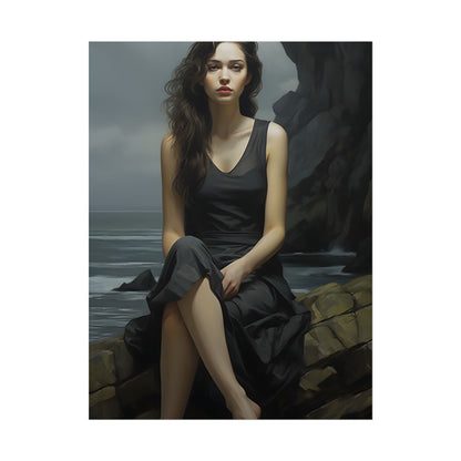 Serene Face with Glasses: Neutral Expression Art - Poster