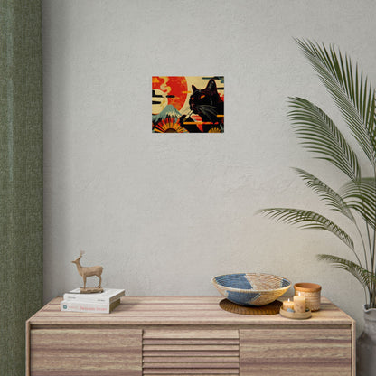 Whimsical Cat Smoking: Red & White Stripe Artwork - Poster