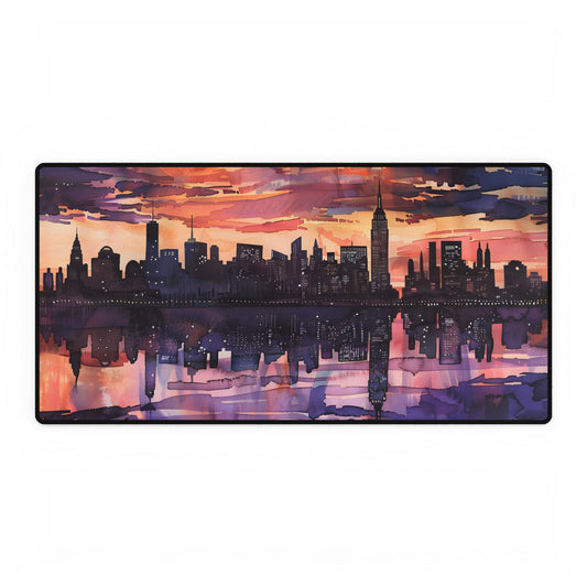 Vibrant Watercolor NYC Sunset: Dynamic Skyline Art - Desk Mat