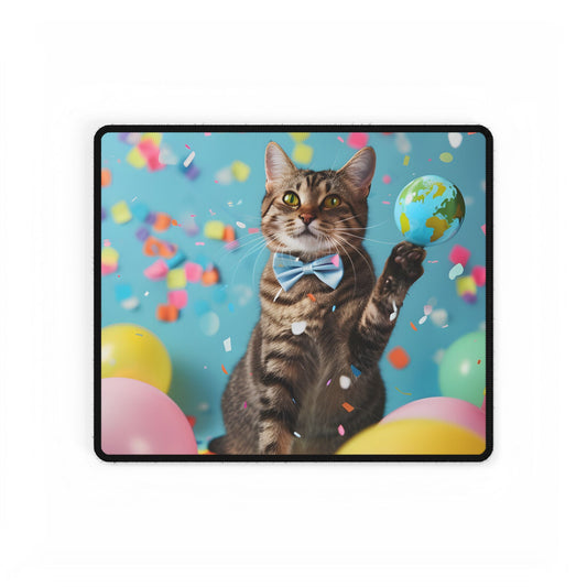 Whimsical Cat in Bow Tie: Close-Up Art Print - Desk Mat