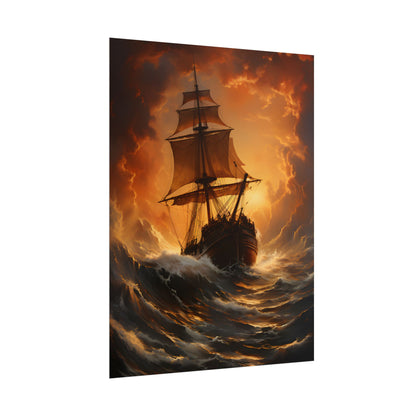 Majestic Storm Ship: Oil Painting Masterpiece - Poster