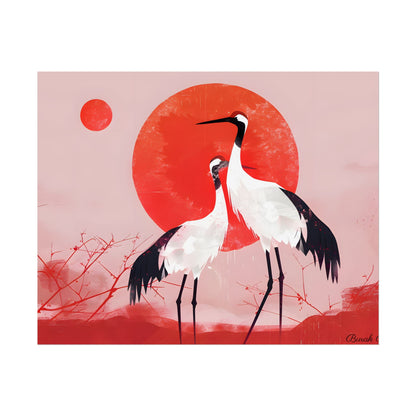 Peaceful Crane Sanctuary: Serene Landscape Nature Art - Poster